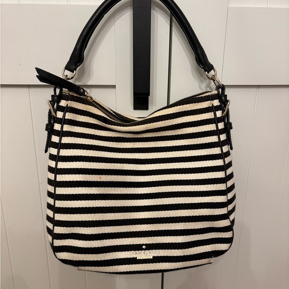 Kate Spade Black and Cream Striped Hand Shoulder Bag 10x10x5 VGUC - Picture 1 of 13